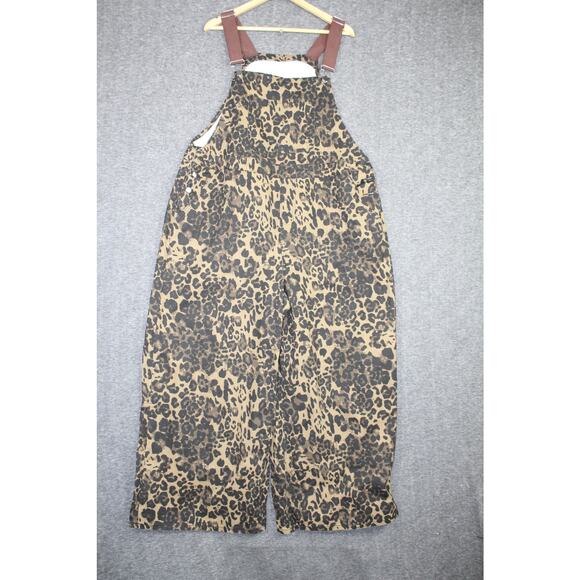 NEW Womens Cider Leopard Cheetah Print Denim Jeans Extra Wide Leg Bib Baggy 2XL - Picture 1 of 5